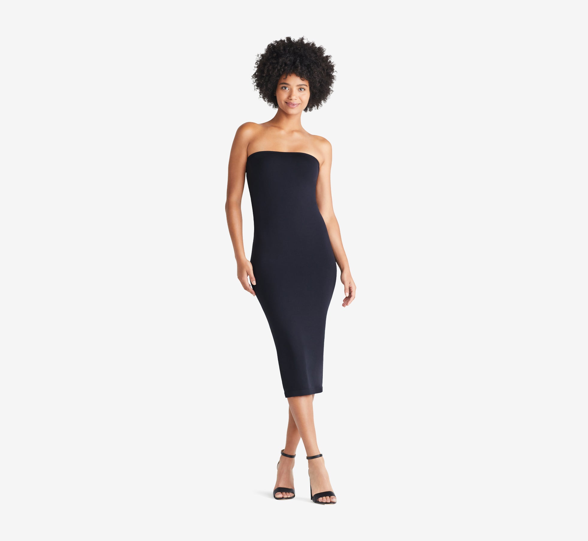 Women's Black Dress Sleeveless Midi Boob Tube Faux Leather | Ally Fashion